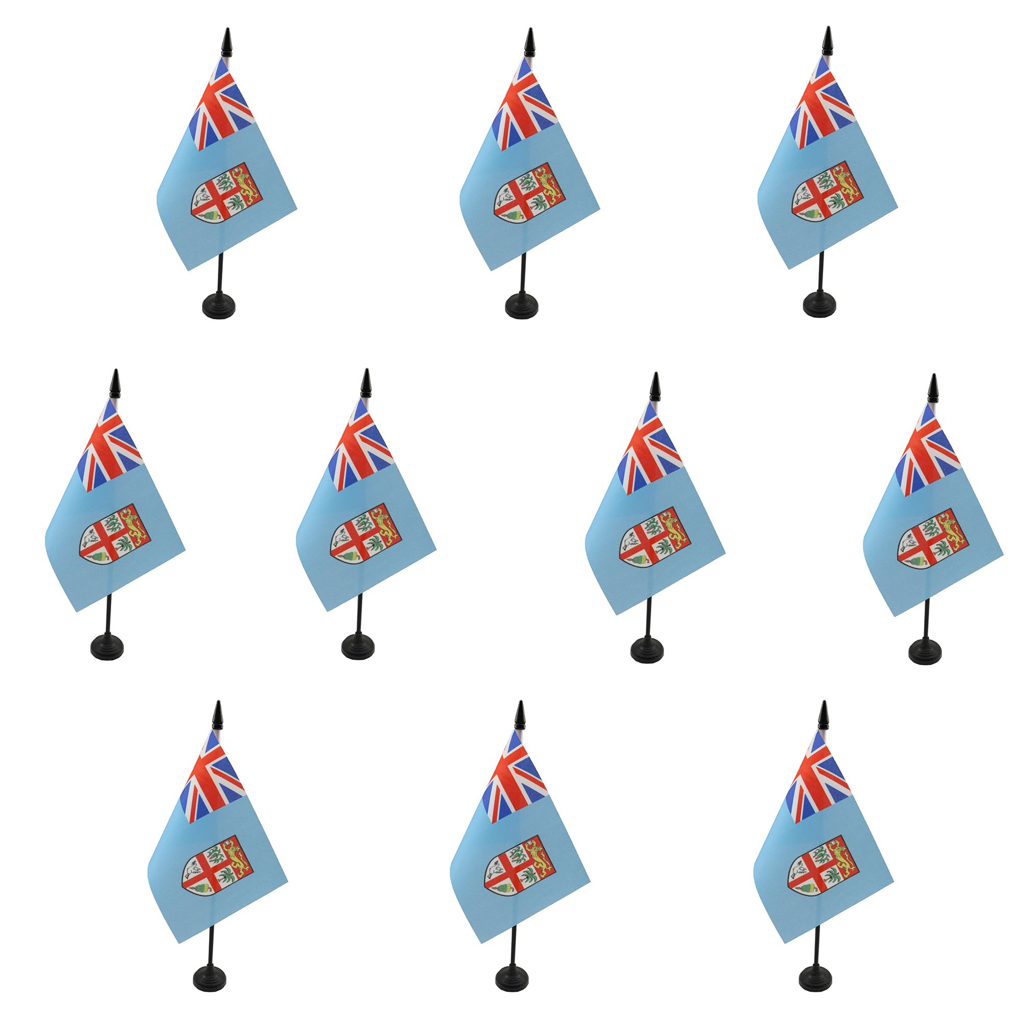 AZ FLAG - Set of 10 Fiji Table Flag 4'' x 6'' - 10 Small Fijian Office Flags 100% Polyester 15 x 10 cm - Mini Desk Flag with 10'' Pole and Black Plastic Base
