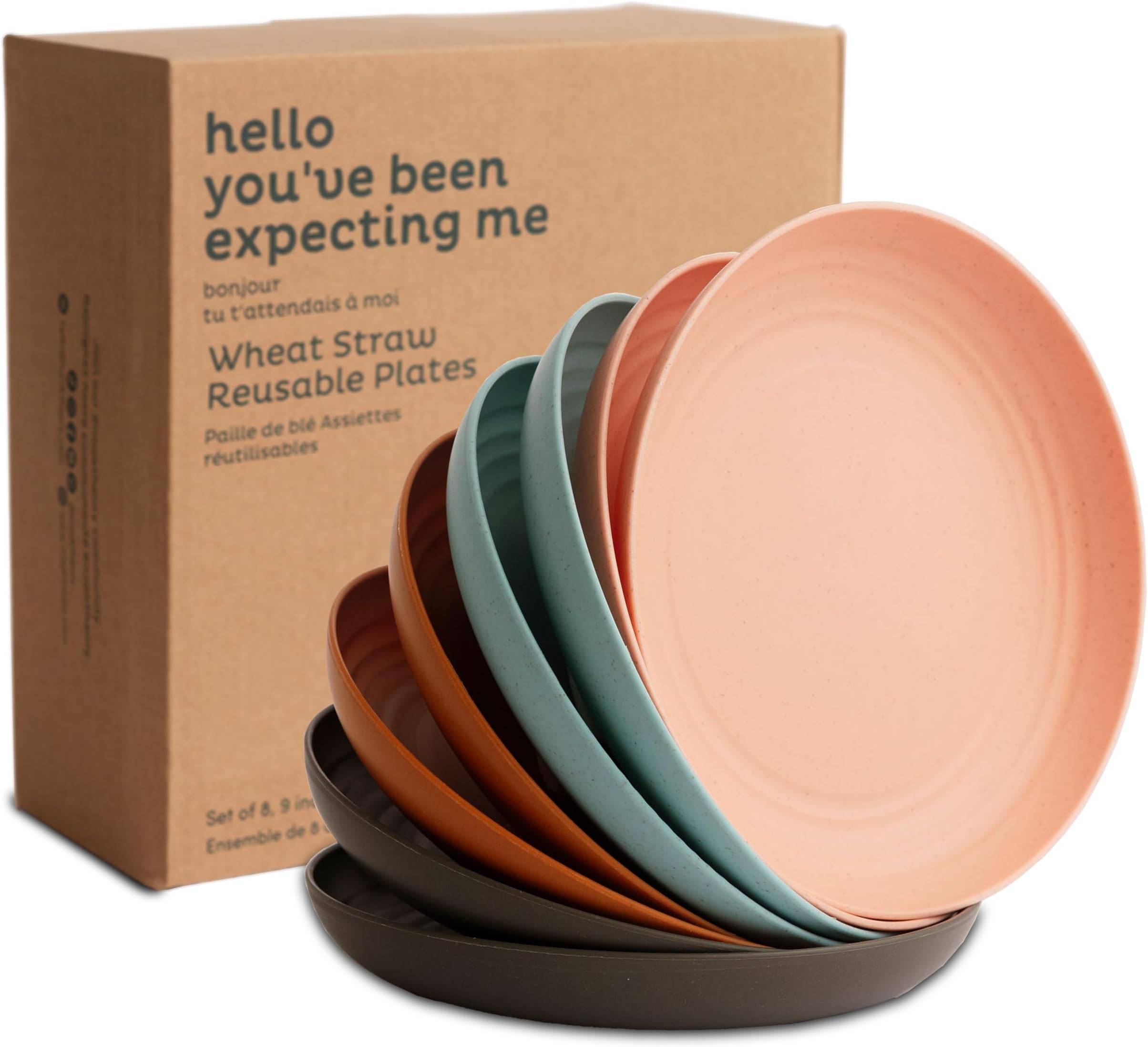 Nook Theory Reusable Wheat Straw Plates 8 Pcs - Non Toxic Kids and Toddler Plate, Microwavable, Dishwasher Safe and Unbreakable Dinnerware (Oasis 9")