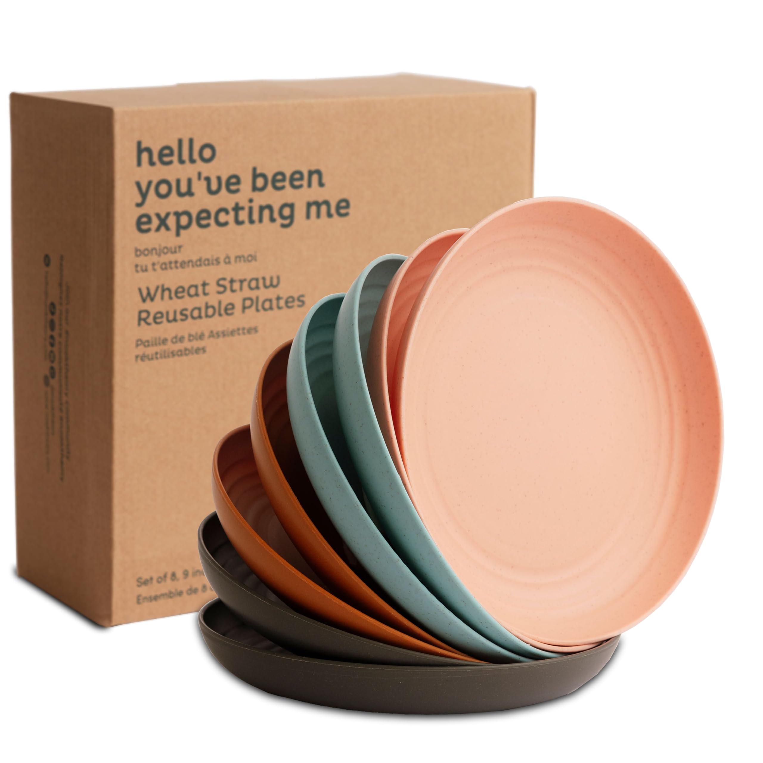 Nook Theory Reusable Wheat Straw Plates 8 Pcs - Non Toxic Kids and Toddler Plate, Microwavable, Dishwasher Safe and Unbreakable Dinnerware (Oasis 9")