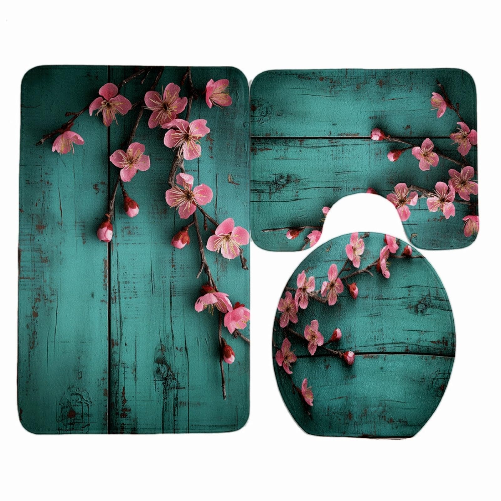 Tapis d'entrée fleur rose et vert 45x75cm avec contour de WC en U