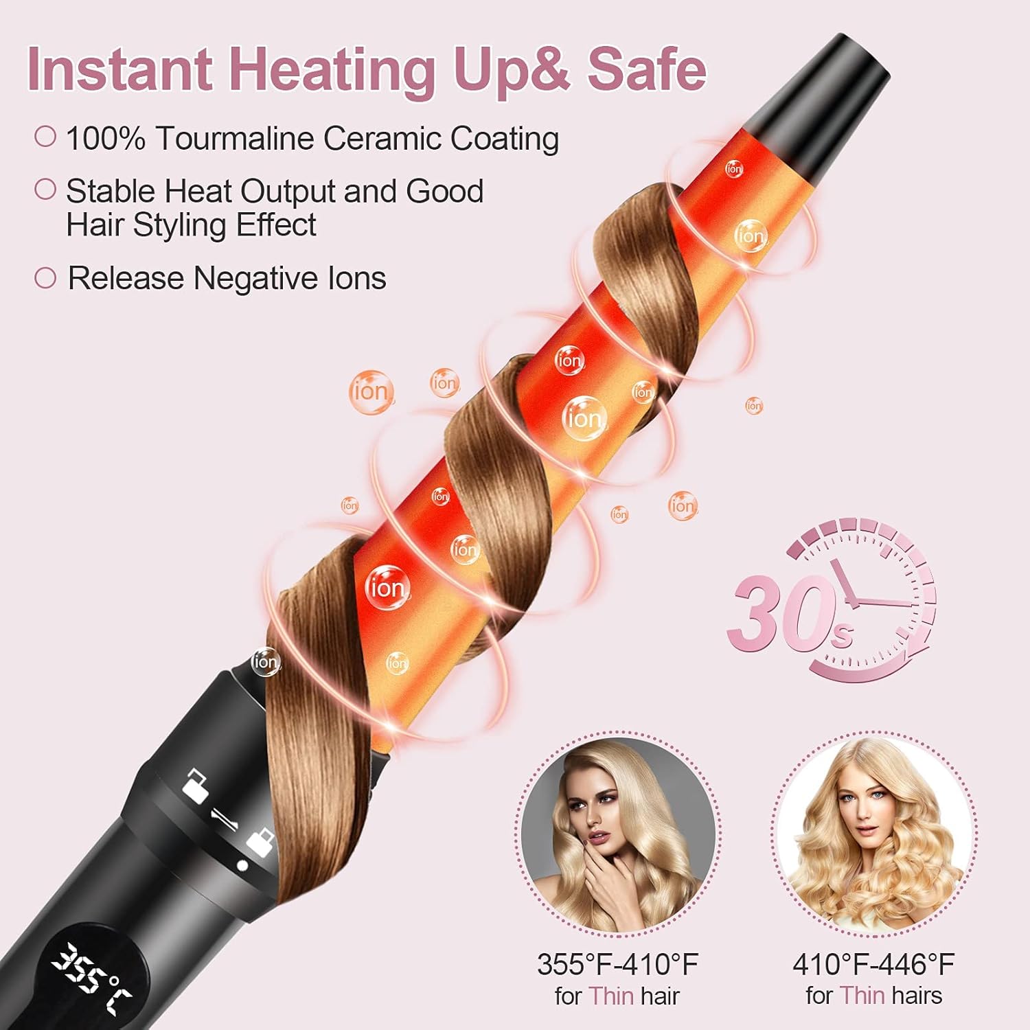4 in 1 Curling Iron Wand Set, 1inch Curling Iron 3 Barrel Hair Waver with 2 Ceramic Tourmaline Barrels 0.35-1.2inch and Hair Straightener, LCD Temp Control Instant Heat Up, Include Glove & 2 Hair Clip