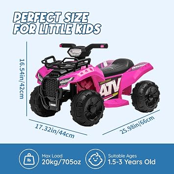 XCAR ATV for Kids, 6V Battery Powered Toddler 4 Wheeler w/Music, Light, 1.2mph Max Speed, Kids ATV Four Wheeler for Ages 1.5-3, Pink