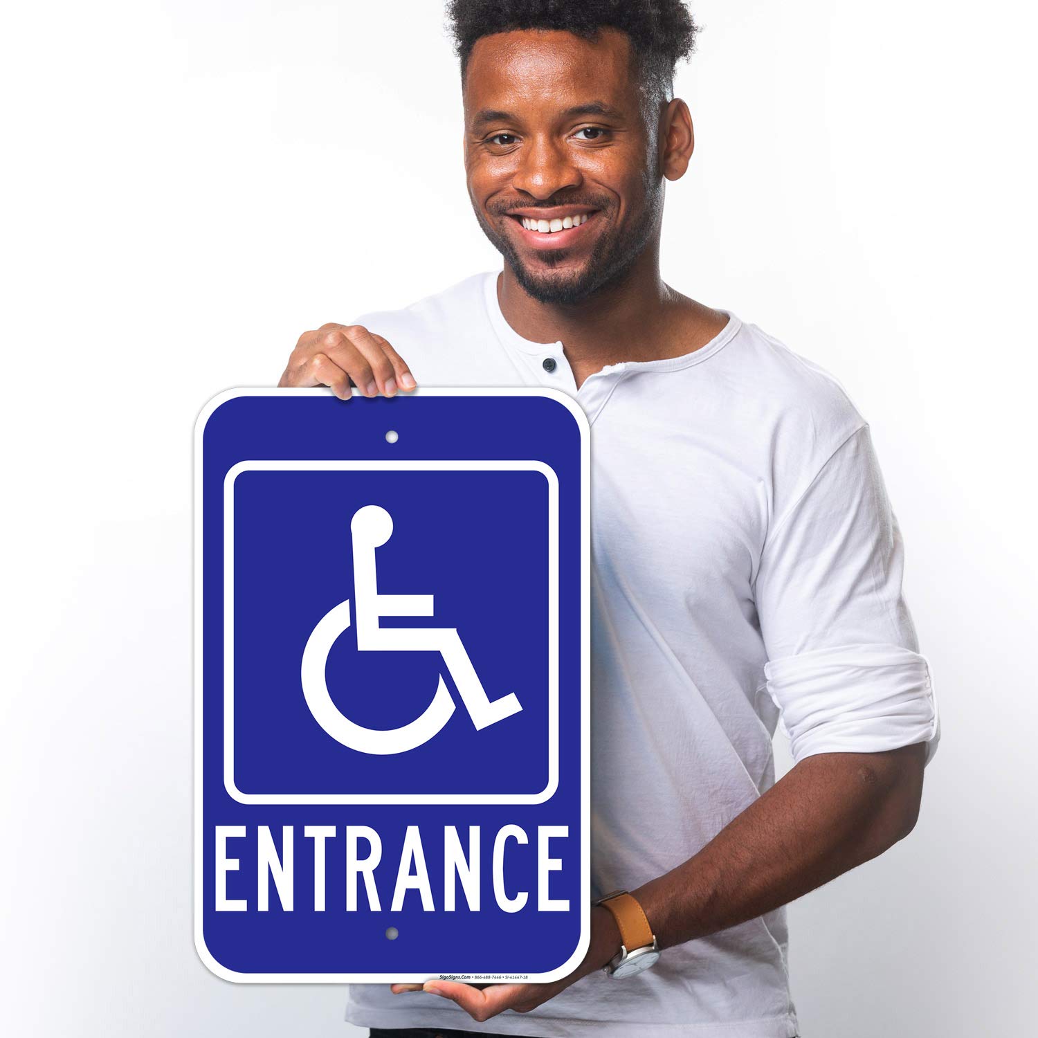 Handicap Entrance Sign, 12x18 Inches, Rust Free .063 Aluminum, Fade Resistant, Made in USA