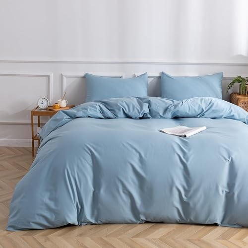 Juego de funda de edredón morada, funda de edredón 100% algodón lavado, juego de cama suave de lujo de 2 piezas con cierre de cremallera. Funda de