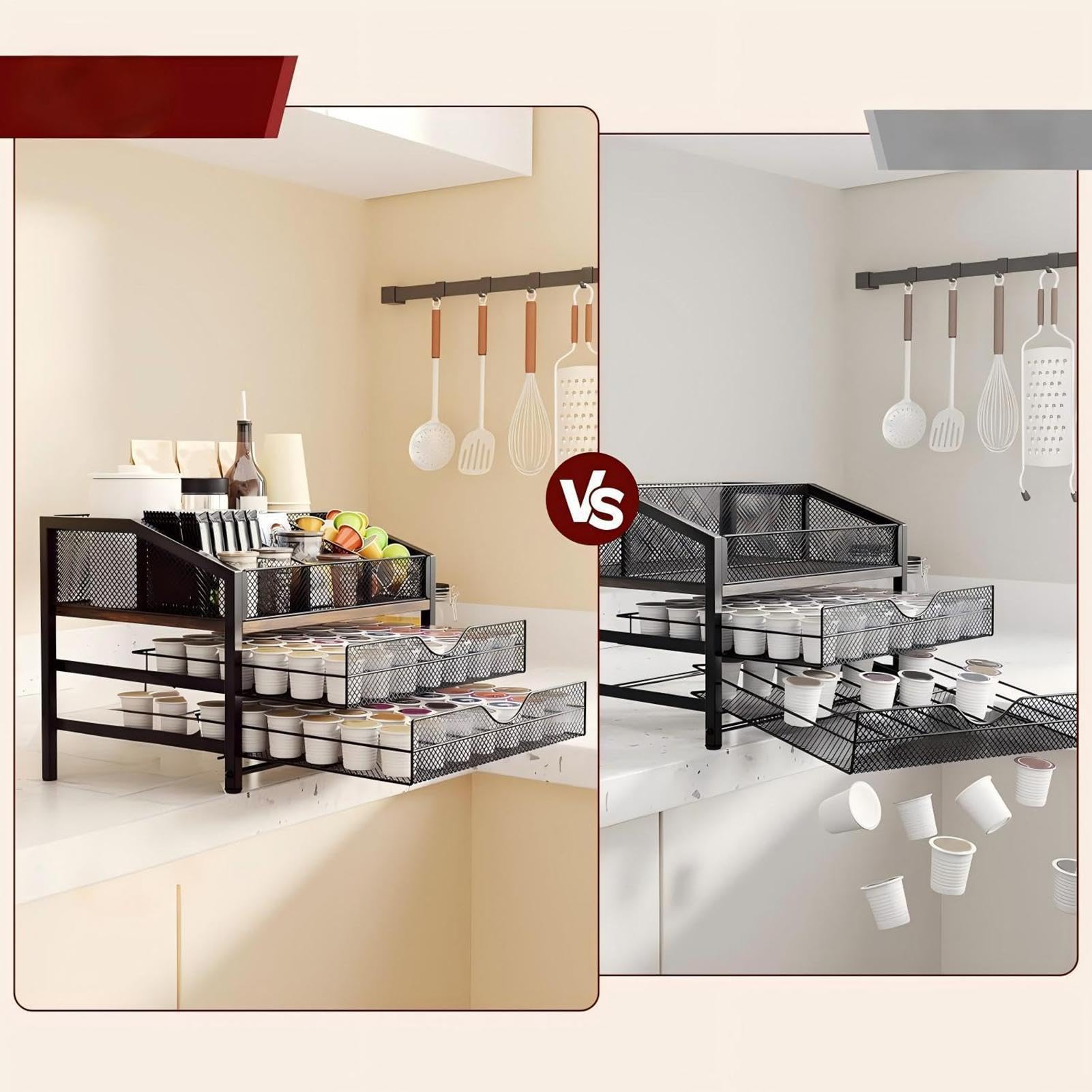 Generico Portacapsule Caffè Scaffale espositore a 3 livelli per contenitori | Portacapsule per piano di lavoro, mobiletto, scrivania, parete, frigorifero, casa, cucina, bar, caffetteria, zona caffè e