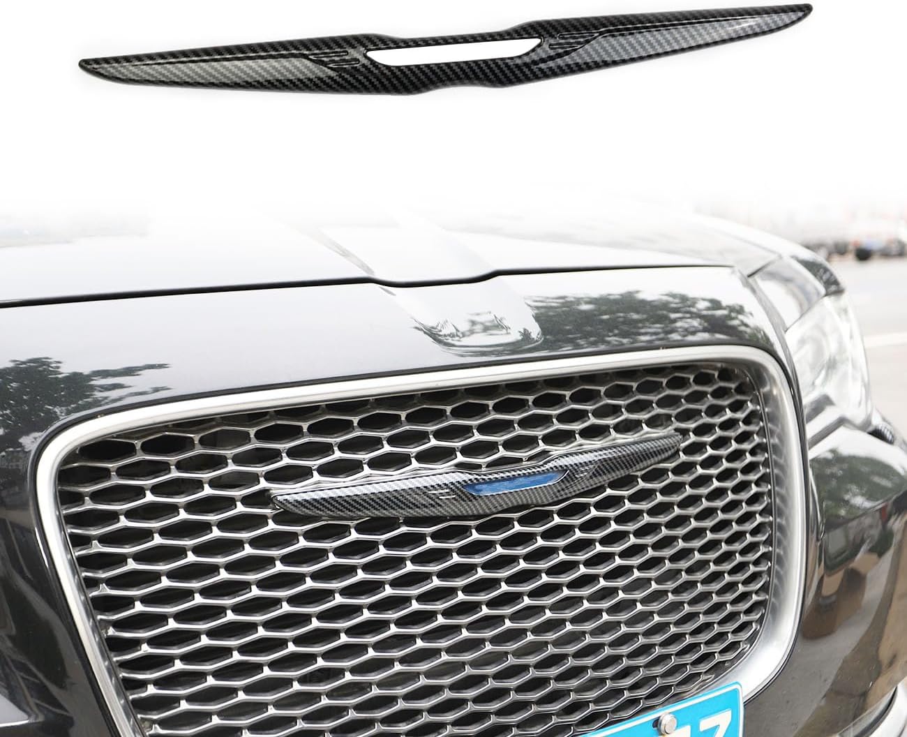 Crosselec Carbon fiber look Front Bumper Grill Grille Cover Molding Trim For 2015-2021 Chrysler 300