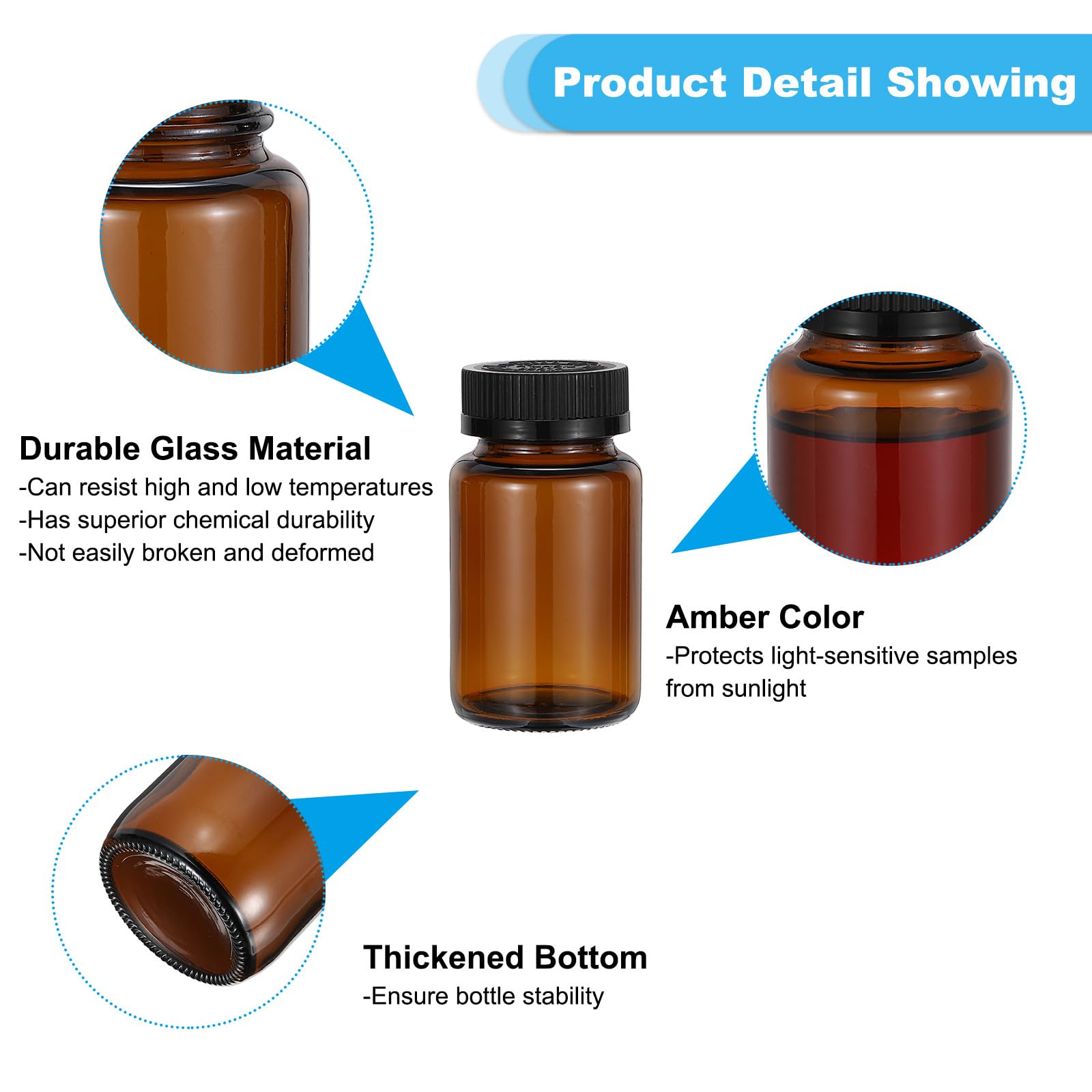 PATIKIL 3.4oz/100ml Glas Abfüllflaschen 24Stk Runde Weithalsflaschen Mit Schwarzem Rippendeckel Für Reagenzien Flüssigkeiten Ätherische Öle Parfüm Bernstein
