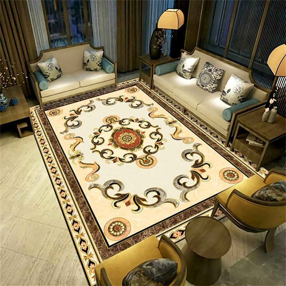 Tapis ado tapis salon pas cher beige 100x200 floral vintage