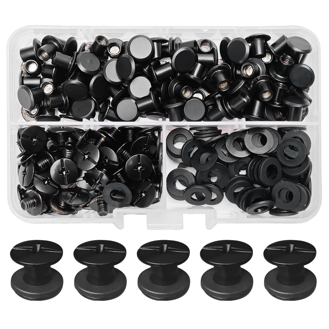SHSMPXOY 90 Kits Vis Chicago Screws,M5*5mm Vis De Livre,Rivet A Visser De Remplacement En Métal Pour Sacs, Livres, Colliers, Sacs à Dos, Laisses De Chien, Laisses (Noir Mat