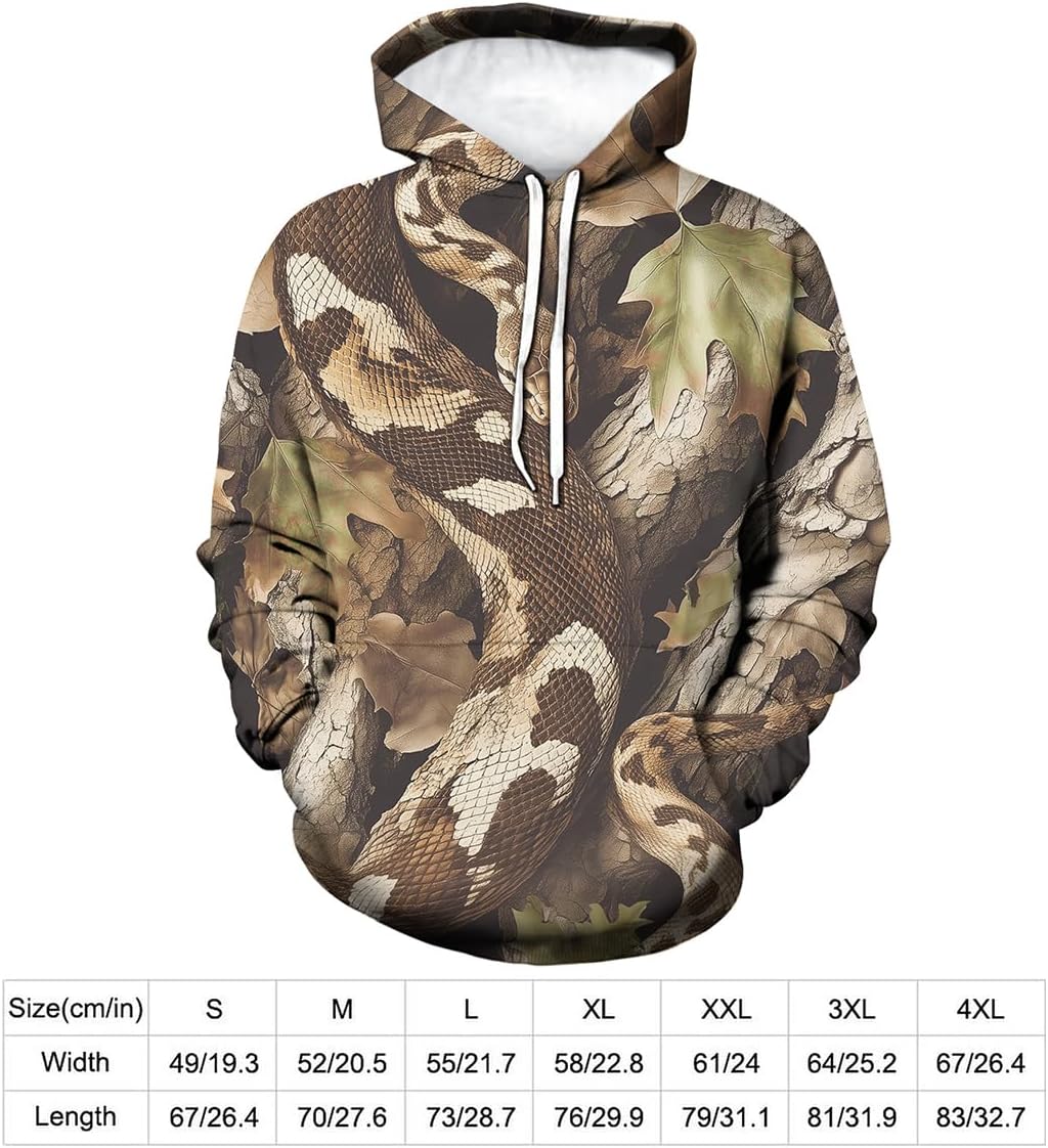 Realistic Snake Camouflage Hoodie for Men Camo Sweatshirt Hunting Hoodies Pullover - Image 6