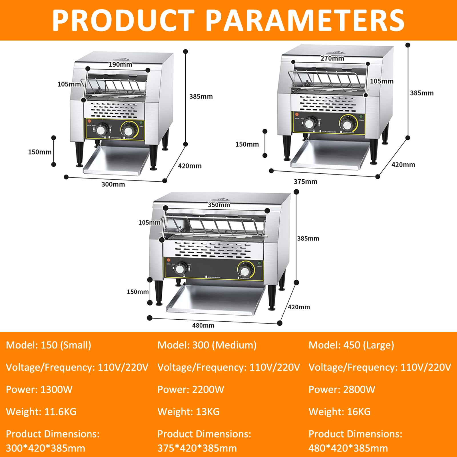 MáQuina Tostadora, Alta Resistencia, 1300/2200/2800 W De Potencia, 150/300/450 Rebanadas por Hora, Ideal para Restaurantes, PanaderíAs Y Buffets TT-450-220v