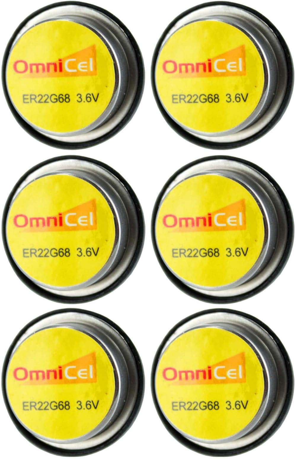 6x OmniCel ER22G68 3.6V 0.4Ah Bel Cell Waffer Lithium High Energy Battery For Patient Monitoring, Respirators/Oxygen Concentrators, RFID Tracking, Asset Tracking, Theft Prevention, Locator Beacons