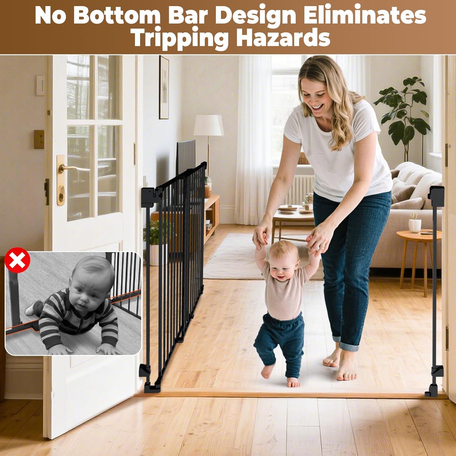 35-55" No Bottom Bar Baby Gates for Stairs, 39" Extra Tall Child Safety Gate with Auto Close Large Walk Thru Door, Hardware Mount Dog Gate Pet Gate for The House Doorways, Indoor Outdoor use