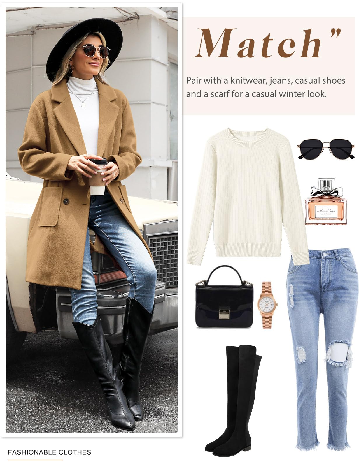 CMTOP Cappotto Donna Invernale Lana Caldo Cappottos Scollo a V Revers Cappotti Invernali Lungo Dritto Doppiopetto Giacca Lana Elegante con Tasche per Autunno Inverno