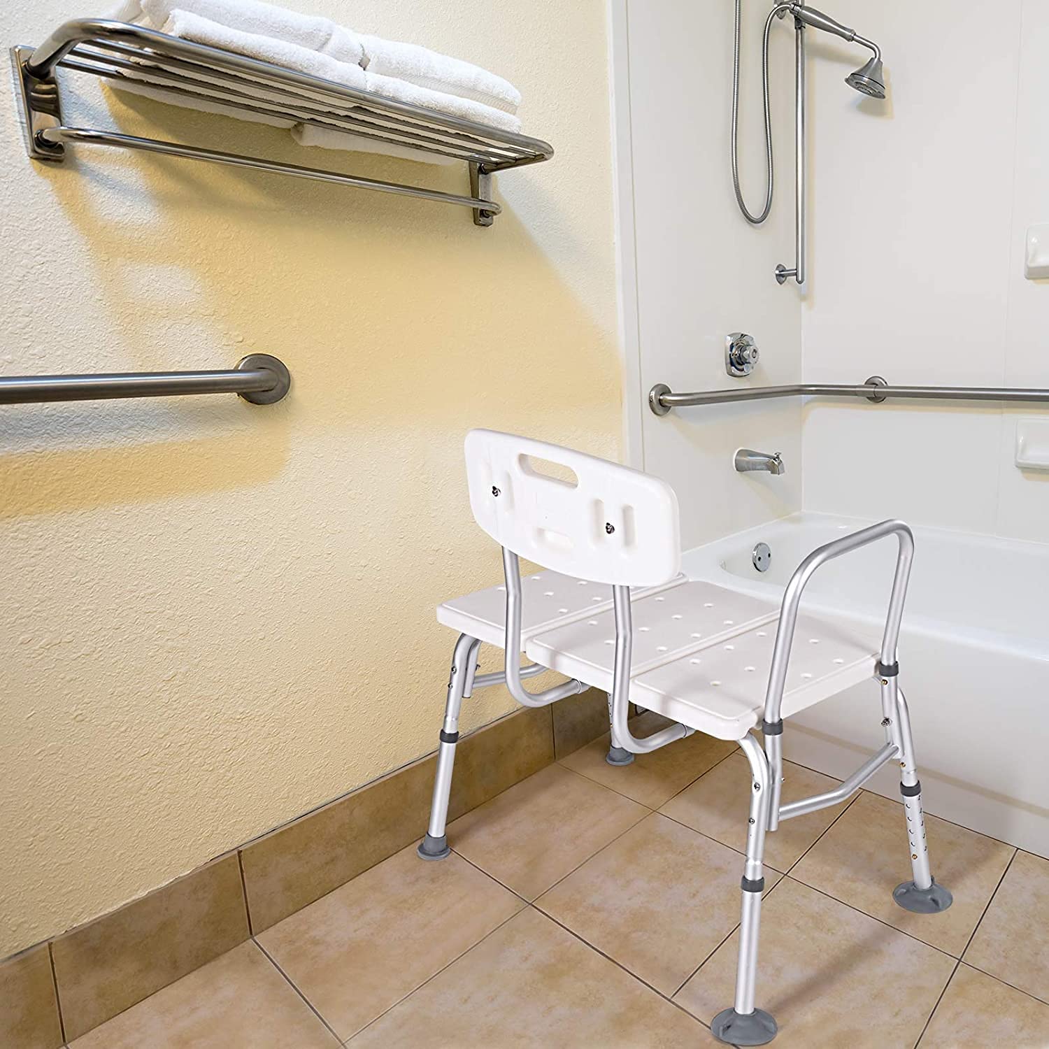 Taburete para bañera Taburete de Ducha Banco para bañera en Aluminio Asiento de bañera Antideslizante Regulable en Altura con reposabrazos para Personas Mayores