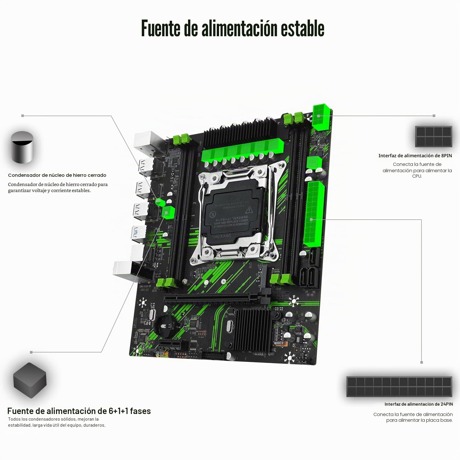 SHANGZHAOYUAN X99 PR9 LGA 2011-3 - Placa base para procesador Intel Xeon E5 V3 V4 LGA 2011-v3 (DDR4 Max 128 GB, PCIe 3.0, NVME M.2, SATA 3.0, USB 3.0, Gigabit LAN)