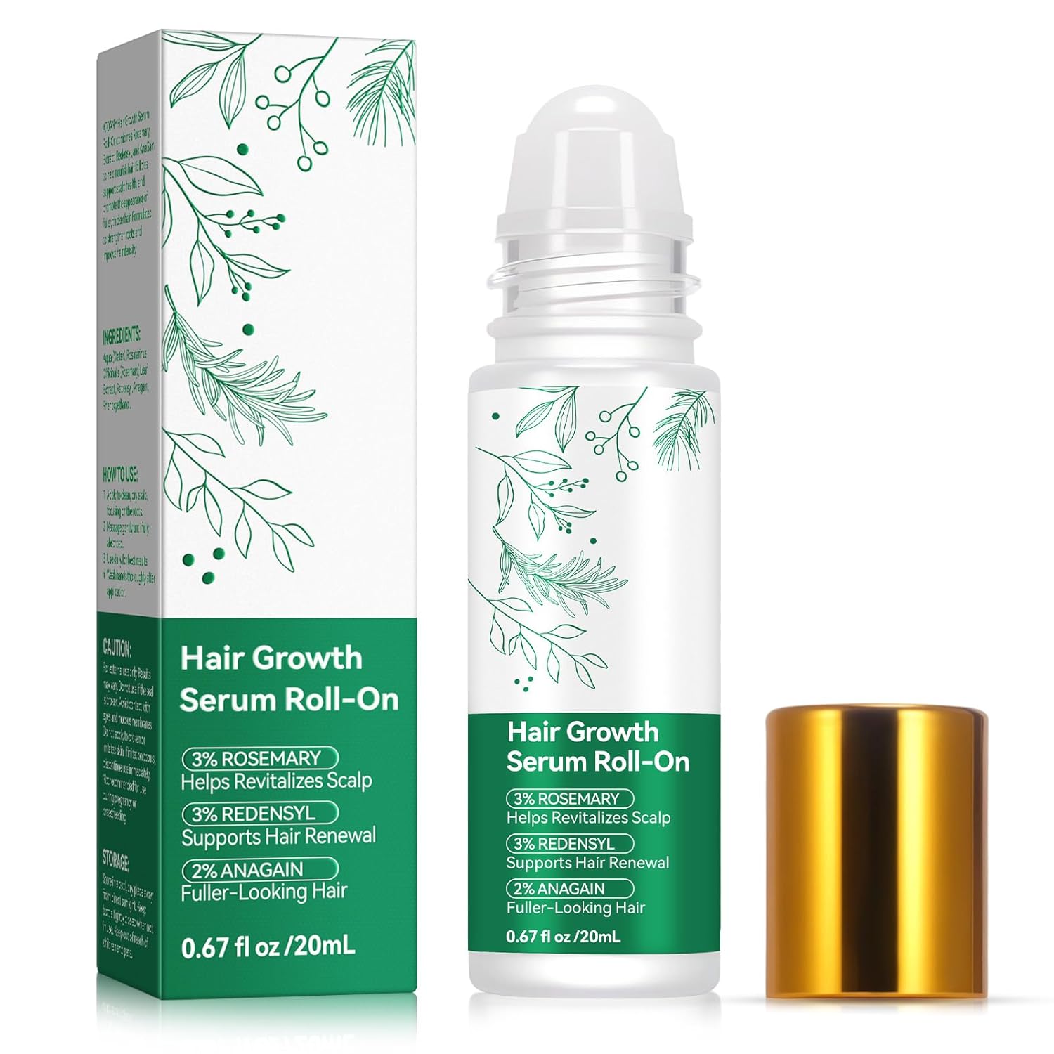 Rosemary for Women & Men Hair Growth Serum Roll-on, Growth Treatment for Thinning & Hair Loss, Reduces Hair Fall, Regrow Fuller Thicker Hair, Results in 8–15 Weeks, 2-Month Supply, 2×0.6fl oz/18mL