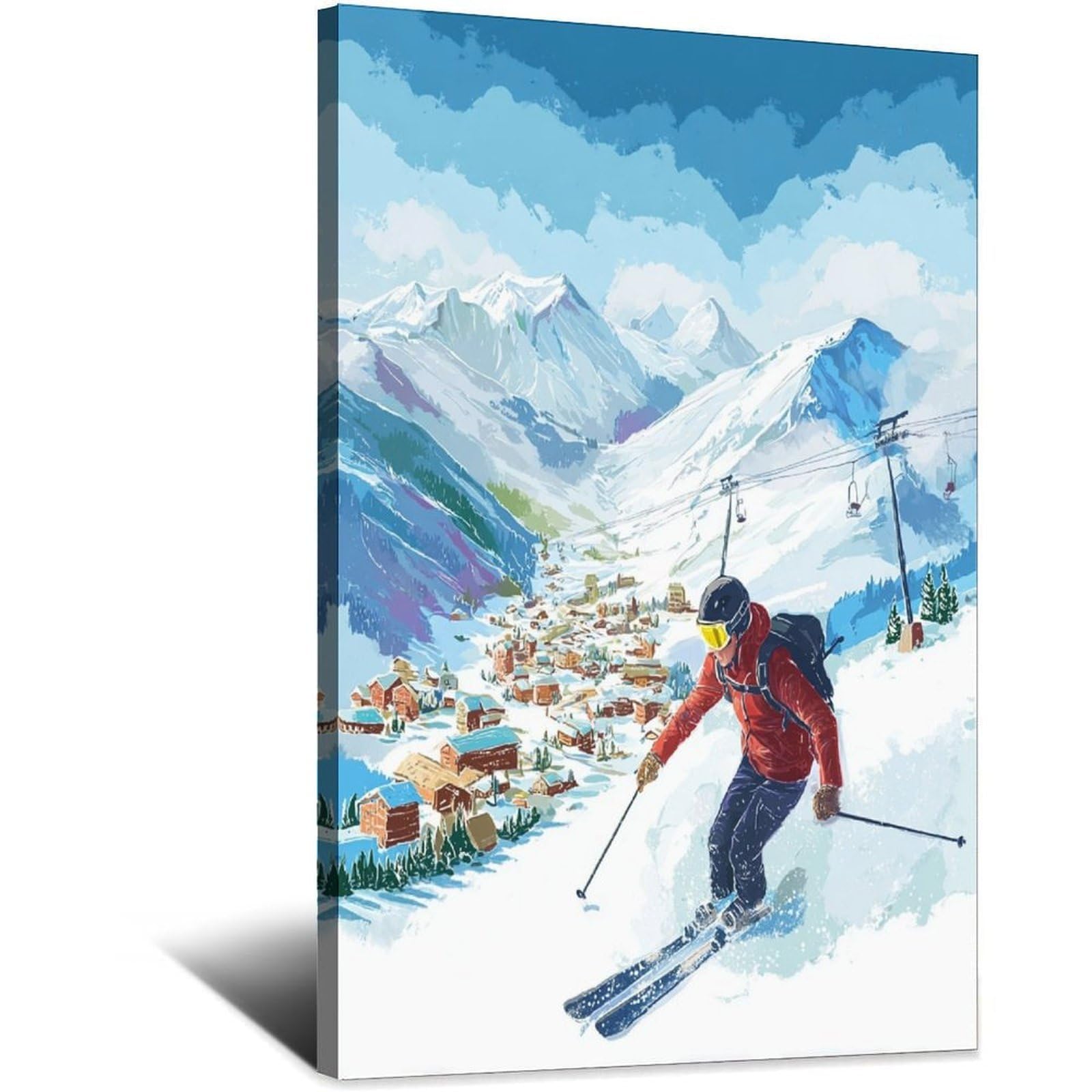 iPuzou Mayrhofen Austria Ski Posters 20x30inch(50x75cm) Vintage Watercolor Canvas Art
