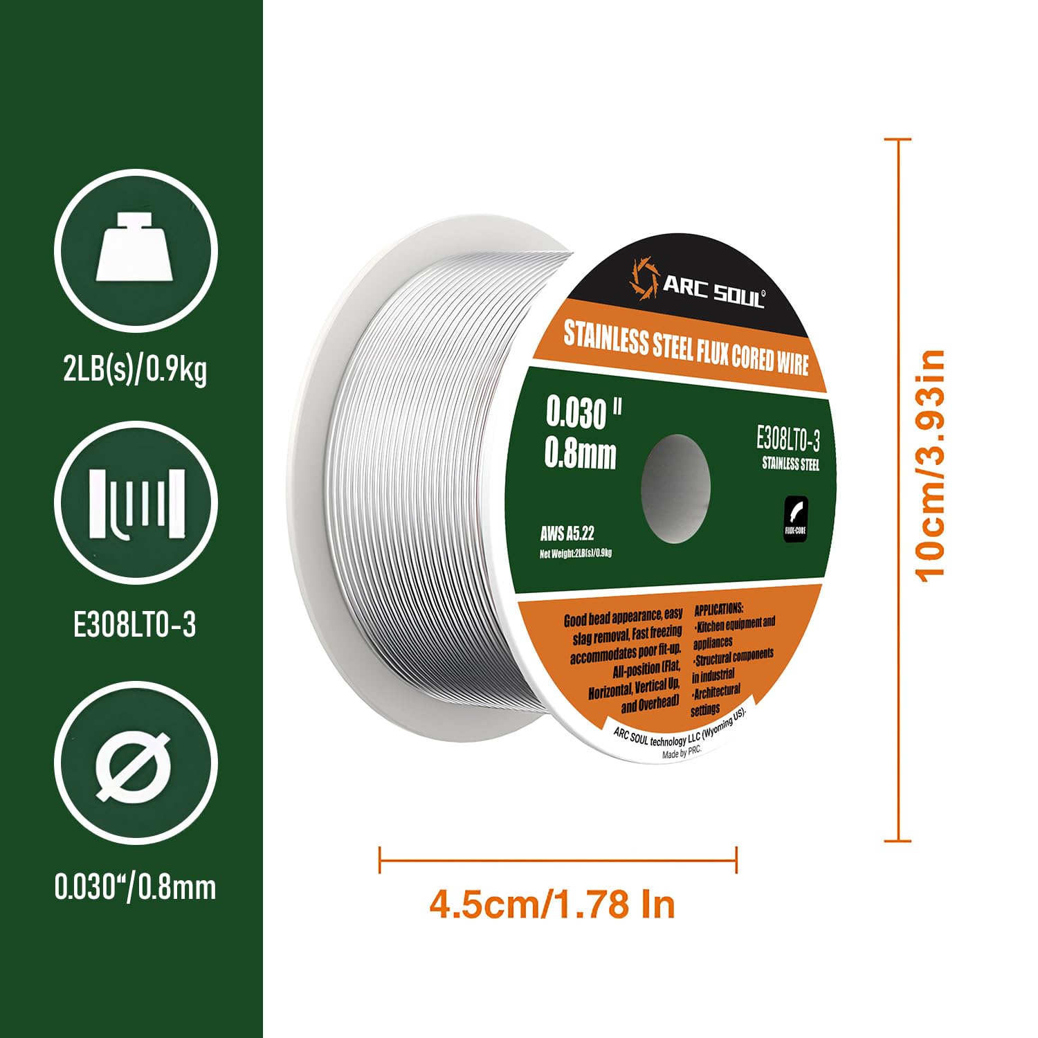 iBell ARC SOUL E308LTO-3 Stainless Steel Flux Cored Welding Wire – 0.8mm,1kg |AWS A5.22|All-Position|Easy Slag Removal|Flux Core Wire with Low Spatter for All Position Welding