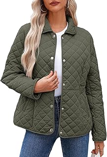Women's Winter Quilted Jackets Long Sleeve Button Down Diamond Puffer Ja...