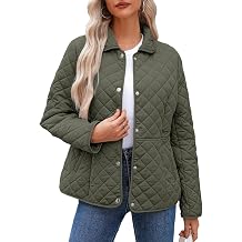 Women's Winter Quilted Jackets Long Sleeve Button Down Diamond Puffer Jacket Outerwear Coats with Pockets