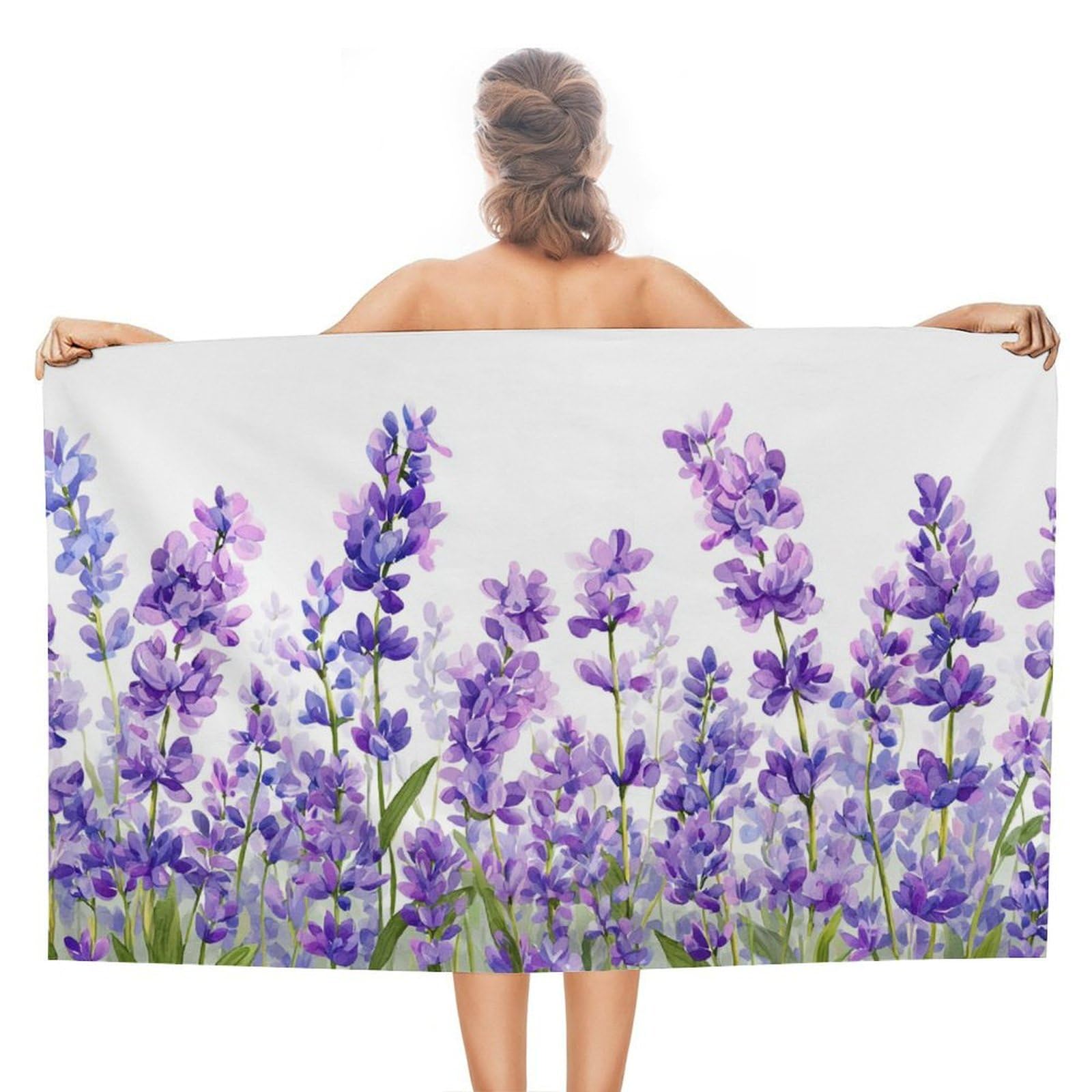 asbwuo Preppy Lavender Flowers Watercolor Beach Towel