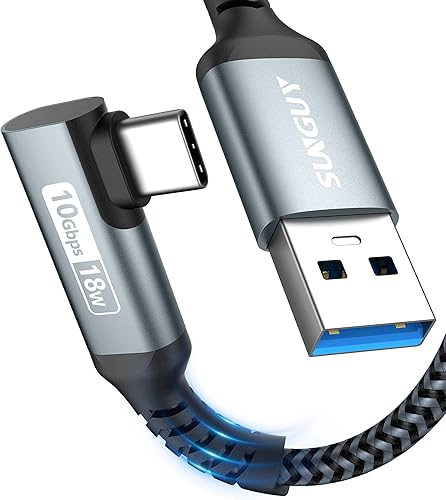 SUNGUY Cable USB C 3.1 Gen 2 de 3 pies, ángulo recto Android Auto USB C, carga rápida 3A y cable de sincronización de datos de 10 Gbps compatible