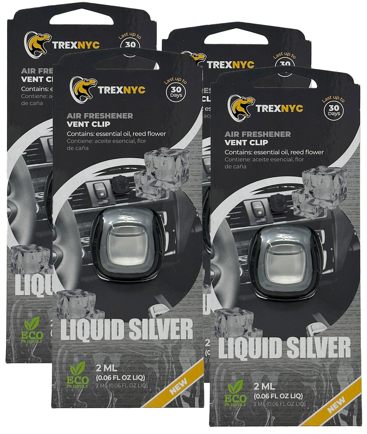 Car Air Fresheners Vent Clips, Essential Odor Eliminator, Perfect Scented Accessories, Long Lasting Fragrance up to 30 Days, 0.07 FL.OZ (Liquid Silver, 4 Packs)
