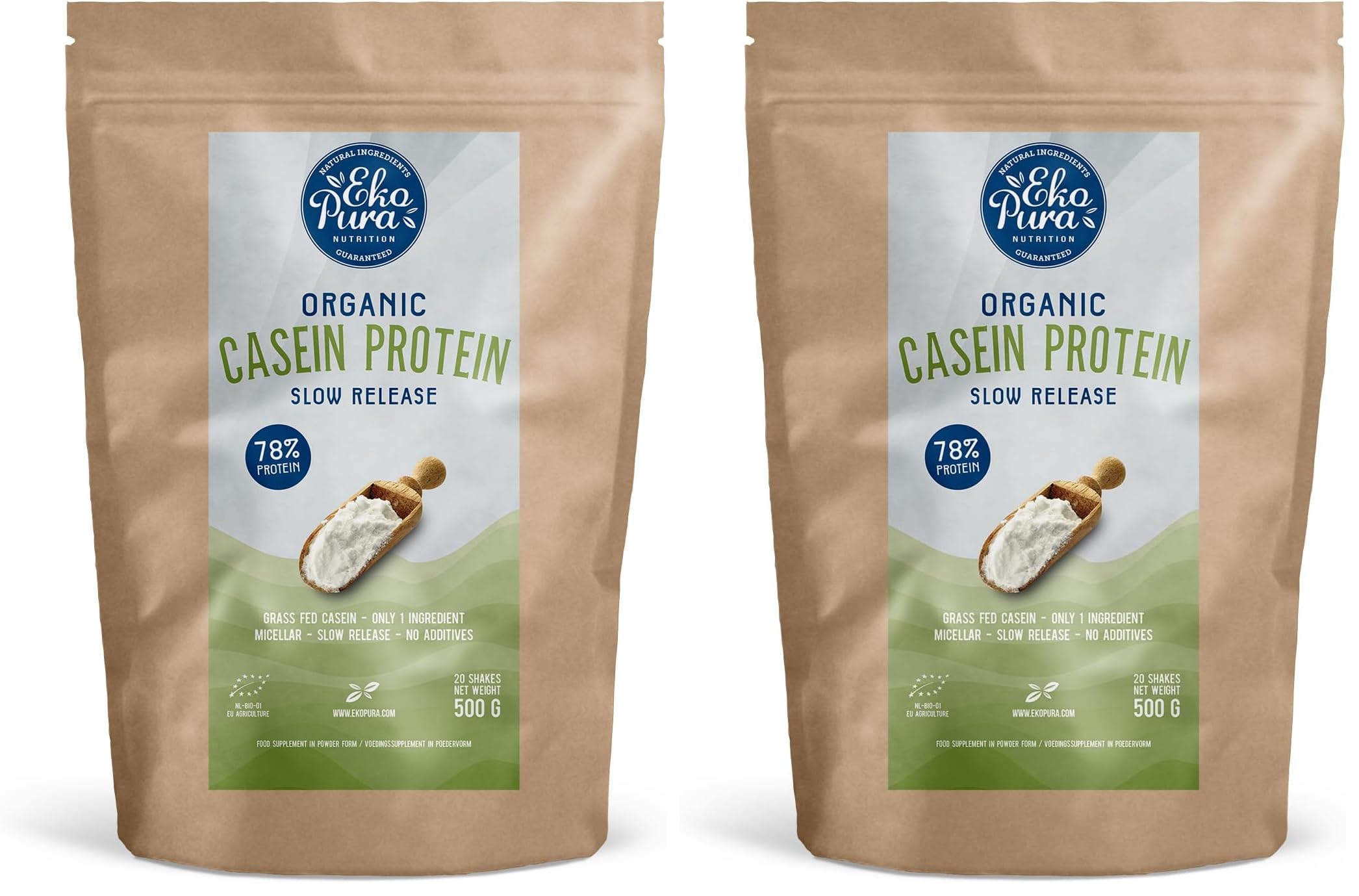 Organic Casein Protein Pulver - 500g | 78% Protein | Hormonfrei, GMO-frei, Soja-frei, Zusatzstoff-frei, Zucker-frei | Förderung des Muskelwachstum, Erholung und Erhalt | Zertifiziert Bio