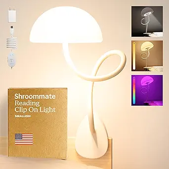 Shroommate Clip-On Bedside Lamp with Multi-Color LEDs, Adjustable Brightness, and Flexible Arm