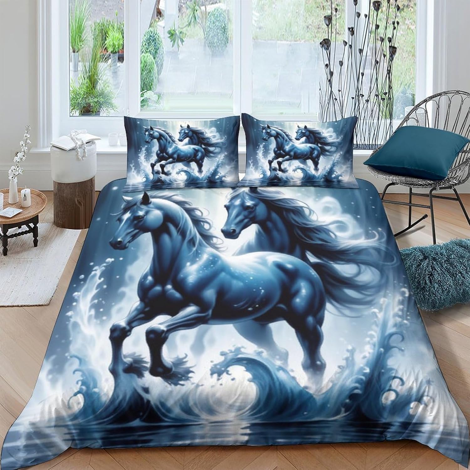 Housse de couette ado 260x240 cm motif cheval 3D en microfibre
