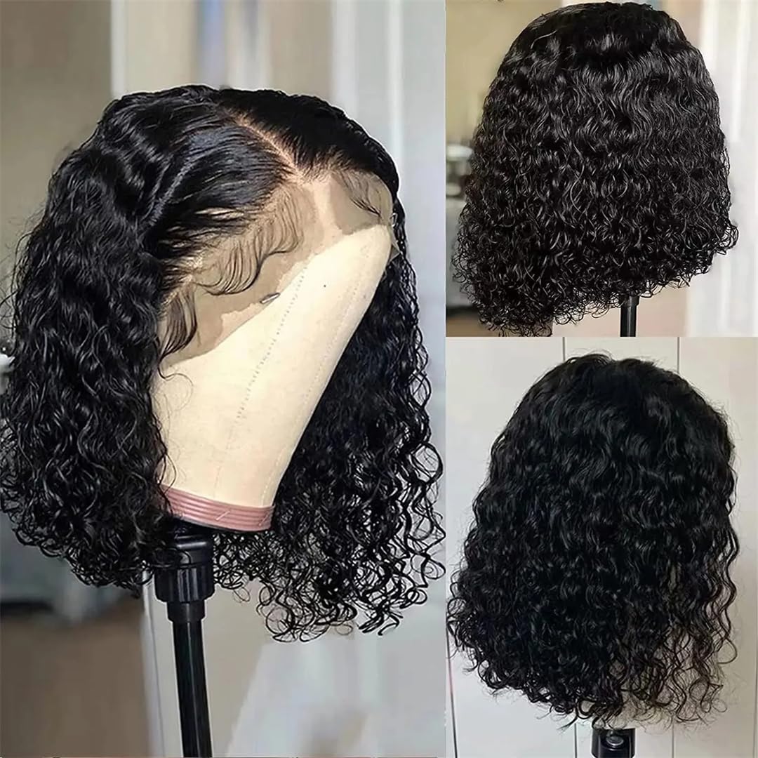 Peruki z ludzkich włosów z głębokiej fali wstępnie oskubane krótkie peruki Bob Lace Frontal brazylijskie peruki dla kobiet bezklejowa peruka 13 x 5 x 2 30 cm #180%