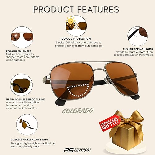 Miniatura 4 de proSPORT Aviator - Lentes de sol bifocales polarizados para lectura para hombres y mujeres, unisex. Lector solar bifocal tintado con aumento