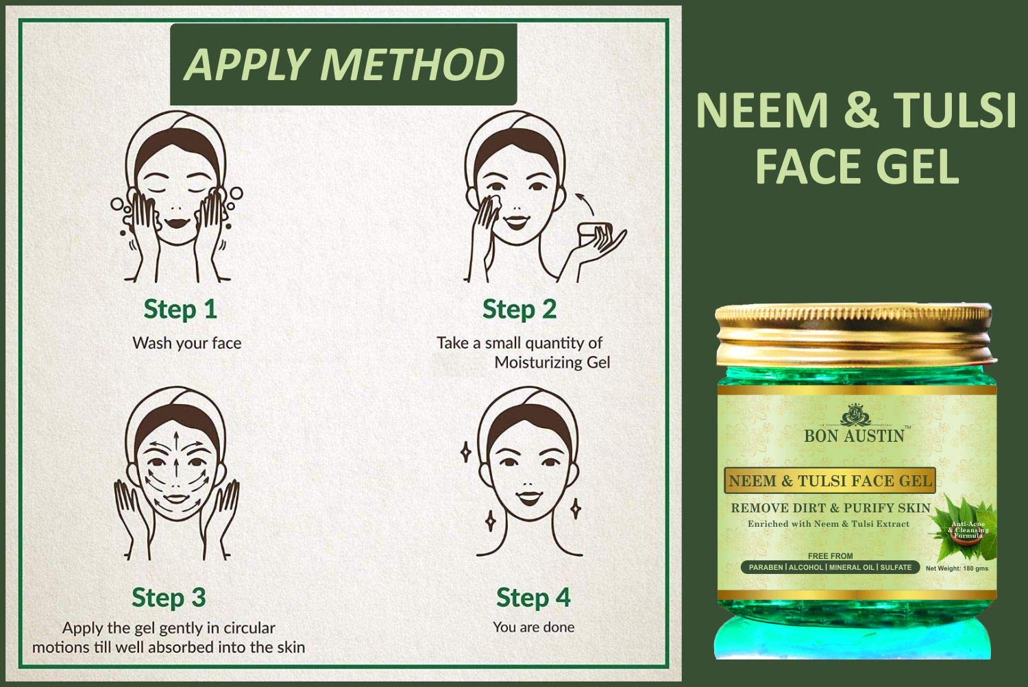 Bon Austin Premium Neem & Tulsi Face Gel- For Anti Acne & to Remove Marks(180 Gms) 1
