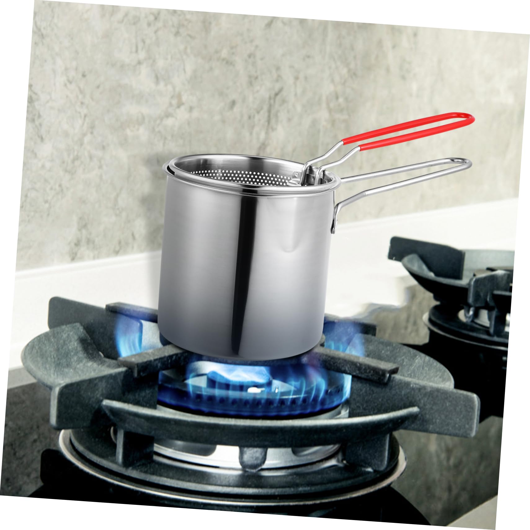 JECOMPRIS 1Set Stainless Steel Frying Pot with Basket Heavy Duty Deep Fryer Kit for Chips Vegetables Meat Ergonomic Design with Handle Cover Essential Kitchen Cookware