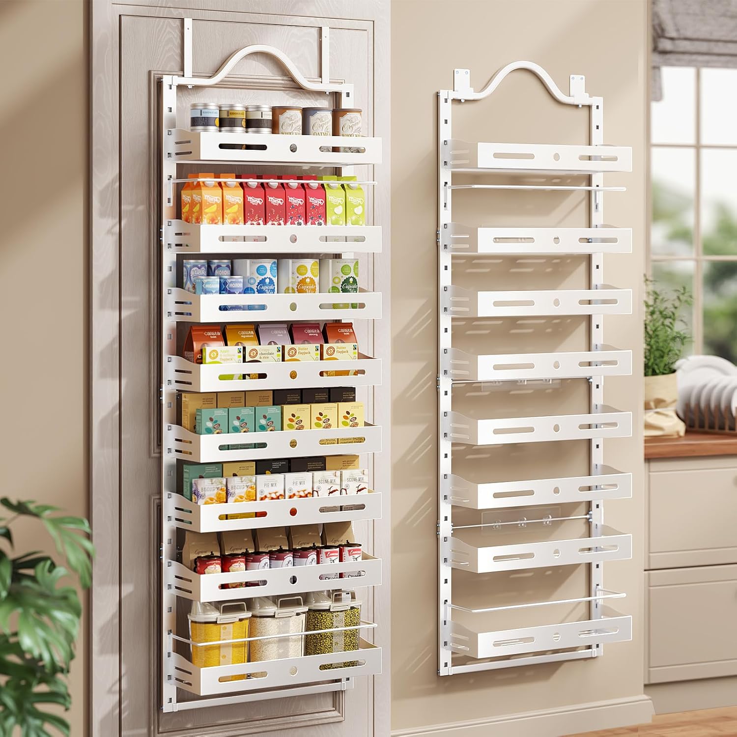8-Tier Over The Door Pantry Organizer, Large 2 IN 1 Wall Mount or Hanging Spice Rack, Pantry Door Organizer and Storage with Adjustable Basket, Door Spice Rack for Pantry, Black