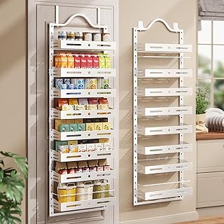 8-Tier Over The Door Pantry Organizer, Large 2 IN 1 Wall Mount or Hanging Spice Rack, Pantry Door Organizer and Storage with Adjustable Basket, Door Spice Rack for Pantry, White