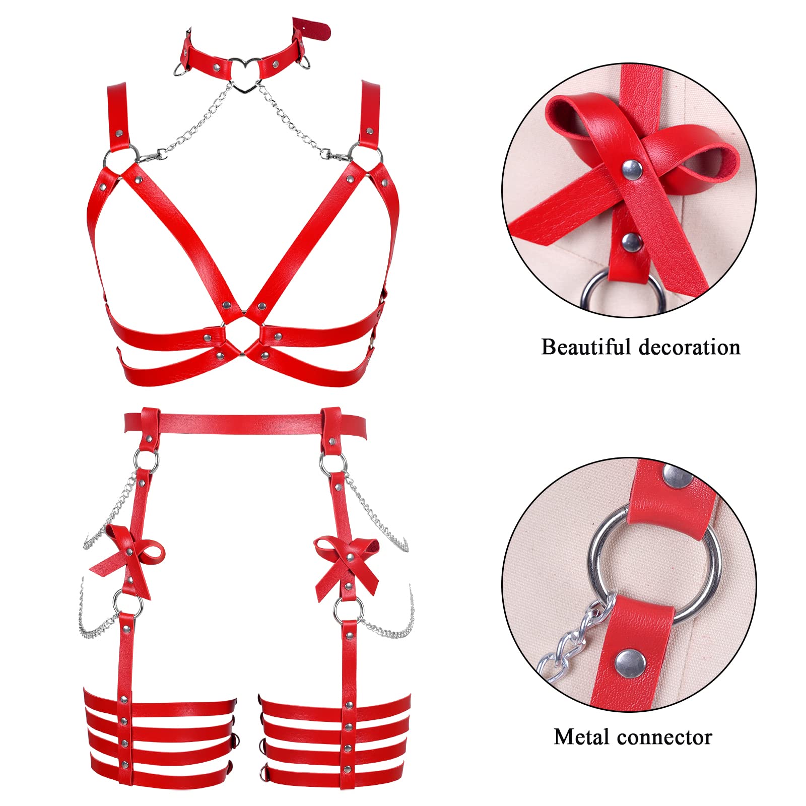 Womens Harness Leather Body Chain Bowknot Lingerie Garter Belts Set Hollow Out Christmas Dance Fashion Clothing: BANSSGOTH Womens Harness Leather Body Chain Bowknot Lingerie Garter Belts Set Hollow Out Christmas Dance Fashion Clothing