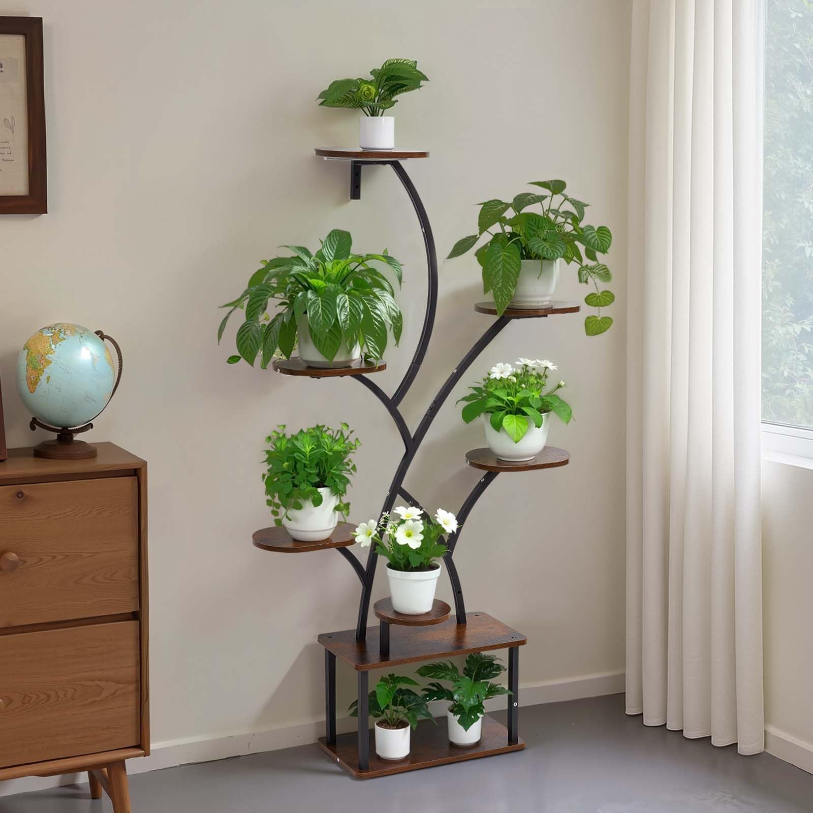 VEVOR Pflanzenständer mit Wachstumslichtern, 8-stöckiges Pflanzenregal, Blumenständer, 3 Timer- & 10 Helligkeitsstufen, Blumenregal als Dekoration für Wohnzimmer & Balkon, 920x310x1575 mm