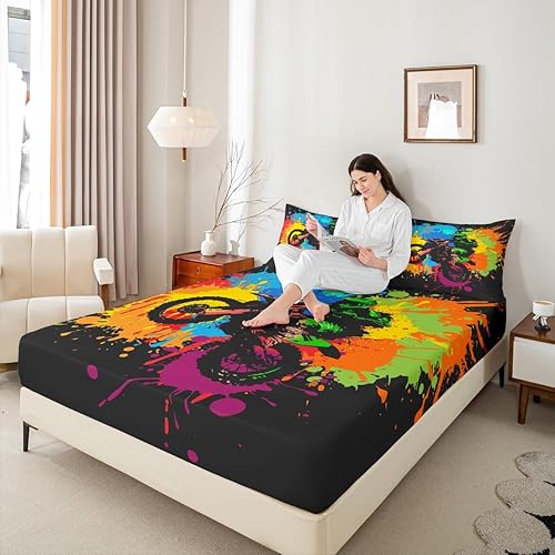 Miniatura 7 de Erosebridal Juego de ropa de cama de motocross para niños, tamaño individual, juego de sábanas bajeras de motociclista, para deportes extremos,