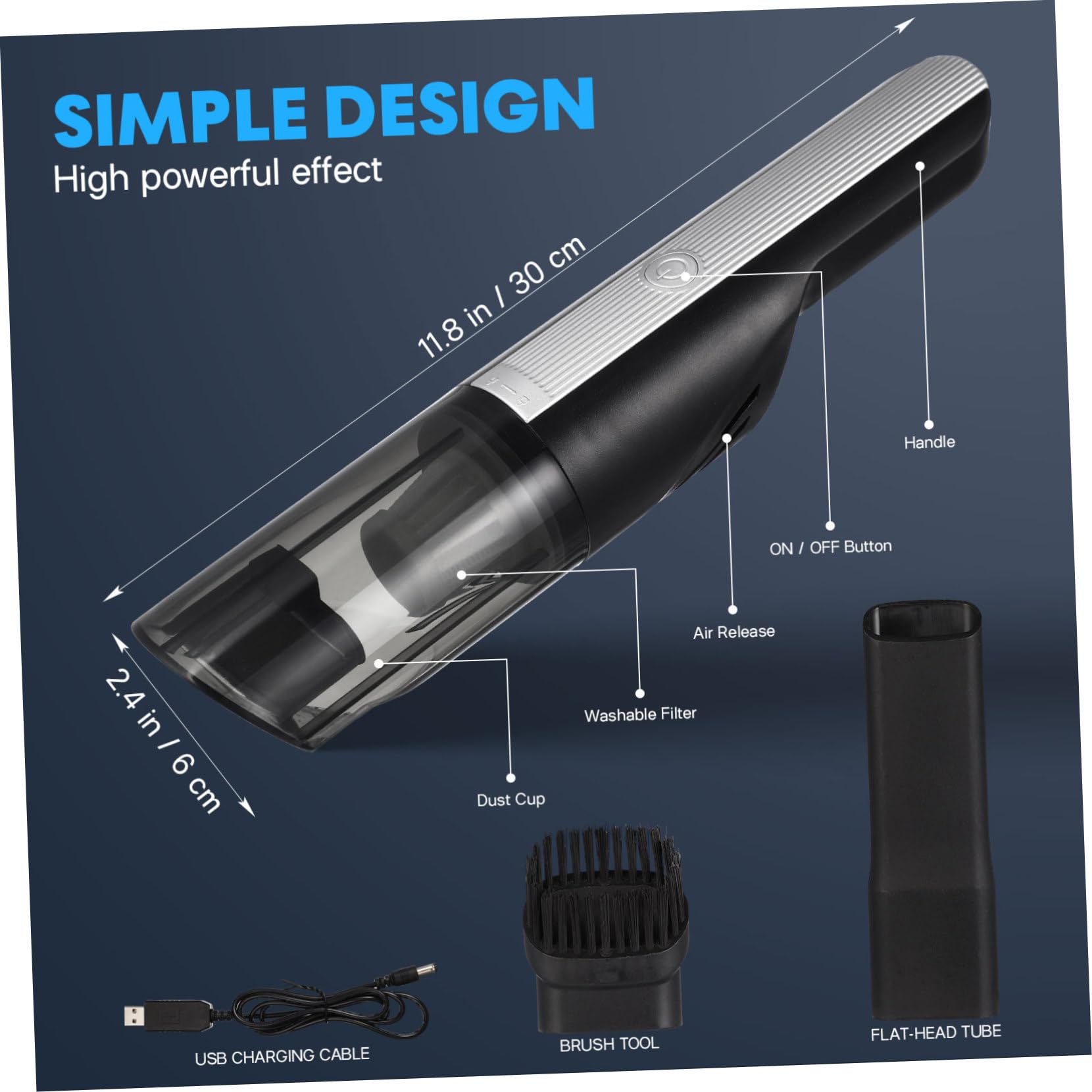 Cabilock Aspiradora Inalámbrica Portátil para Coche, sin Cable, Batería de 2000mah, Uso en Seco y Húmedo, Tamaño Compacto Adecuado para Viajes y Limpieza Automotriz