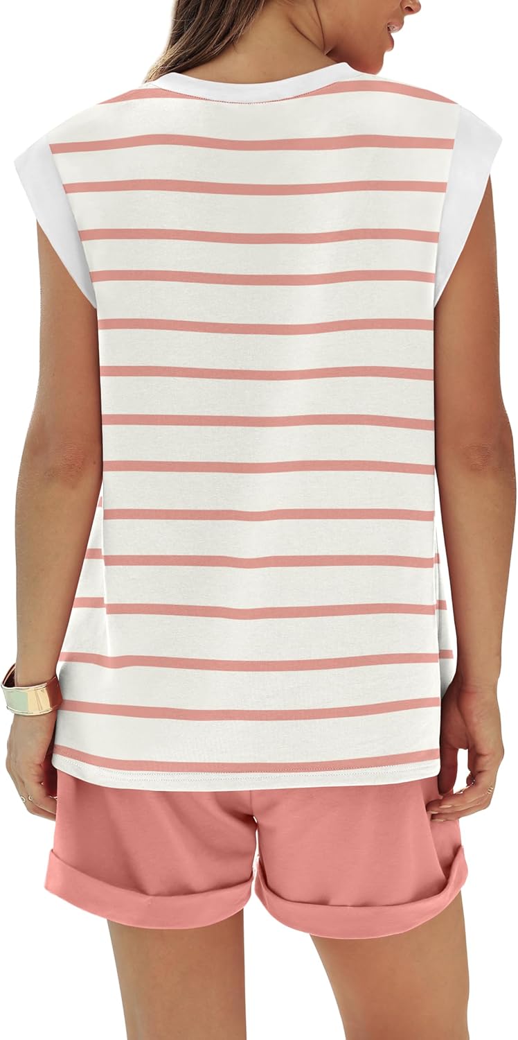 RUBZOOF 2 Piece Outfits for Women Lightweight Matching Lounge Sets Cap Sleeve Top and Elastic Waisted Shorts - Image 5