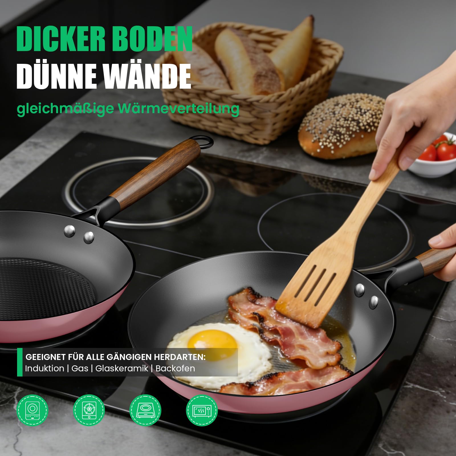YUTANN Sartén de Hierro Fundido 20 cm Pre-sazonada Apta para Inducción y Horno, Antiadherente, Distribución Uniforme del Calor para Freír, Asar y Cocinar