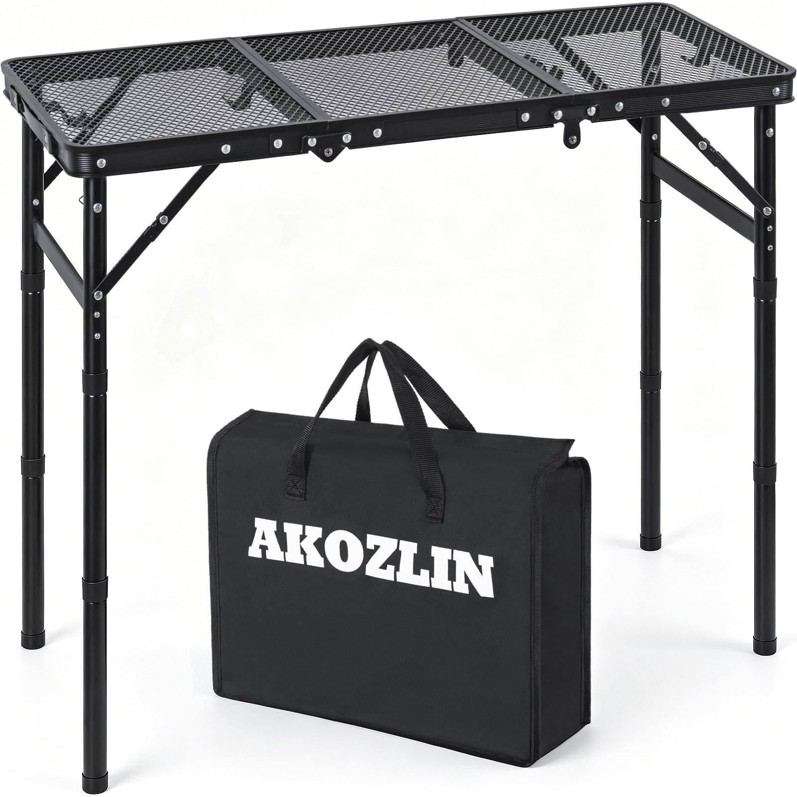 AKOZLIN Folding Camping Table Adjustable Aluminium BBQ Table 87x40cm