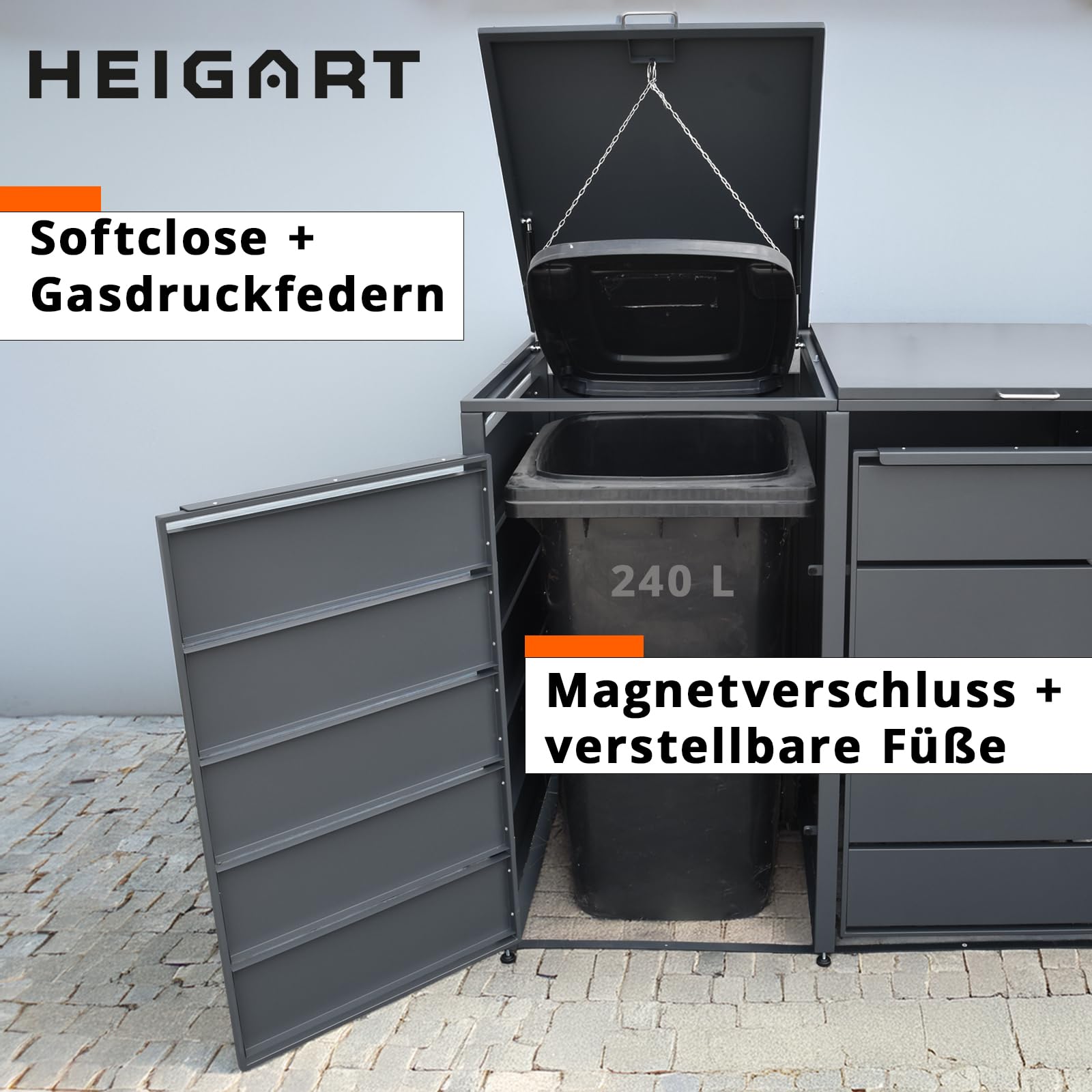 Mülltonnenbox für 3 Tonnen, Mülltonnenverkleidung mit Klappdeckel, Anthrazit