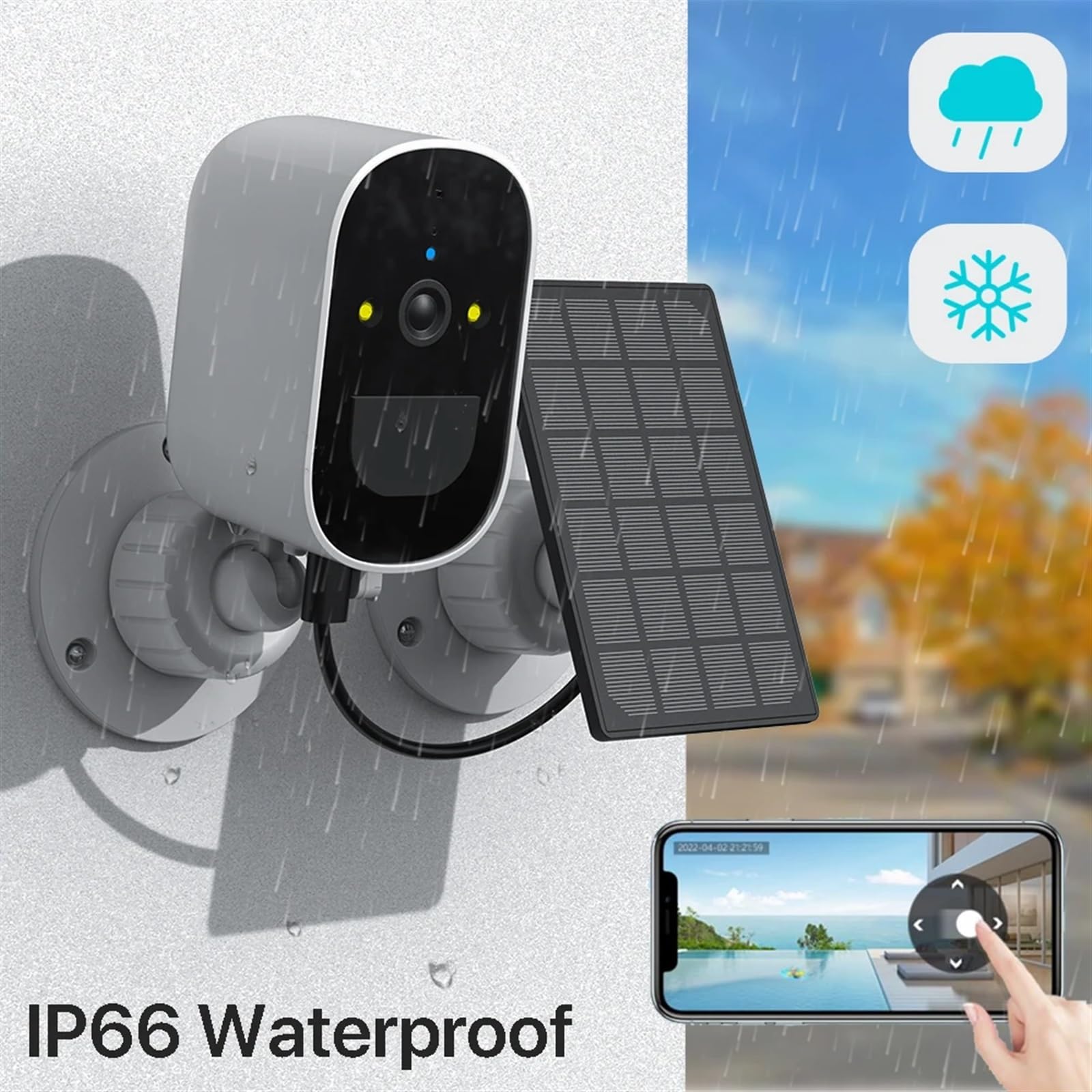 Telecamera di sicurezza, Telecamera IP Pannello solare Alimentato a batteria Sicurezza esterna wireless 1080P HD CCTV Video sorveglianza PIR Rilevamento umano(Camera Add 32G)
