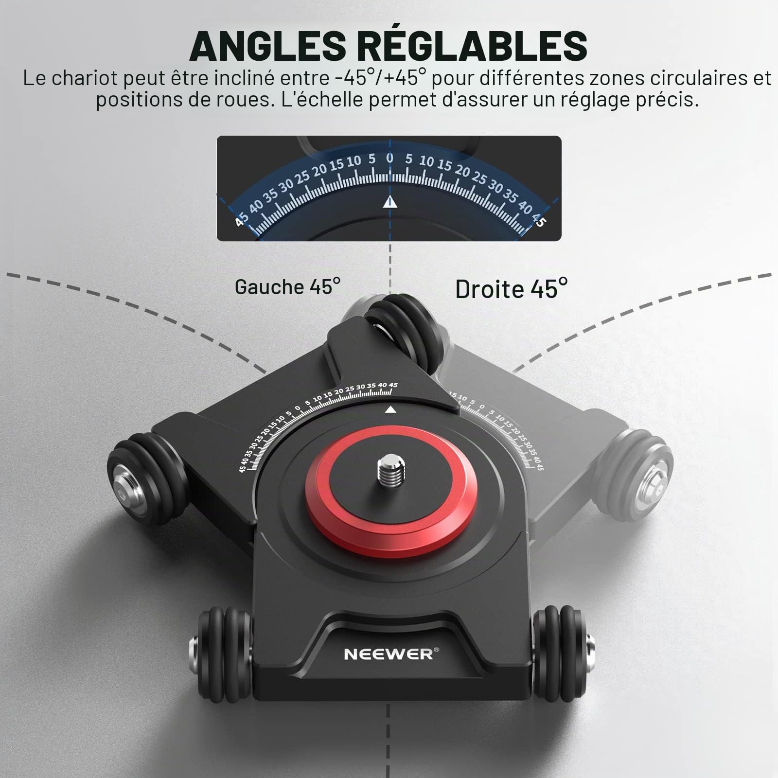 NEEWER Dolly SD001 Appareil Photo Coulissant avec rotule et Pince pour téléphone Portable 4 Roues panoramique à 360° Compatible avec caméra sans Miroir Mini Caméscope GoPro iPhone et téléphones