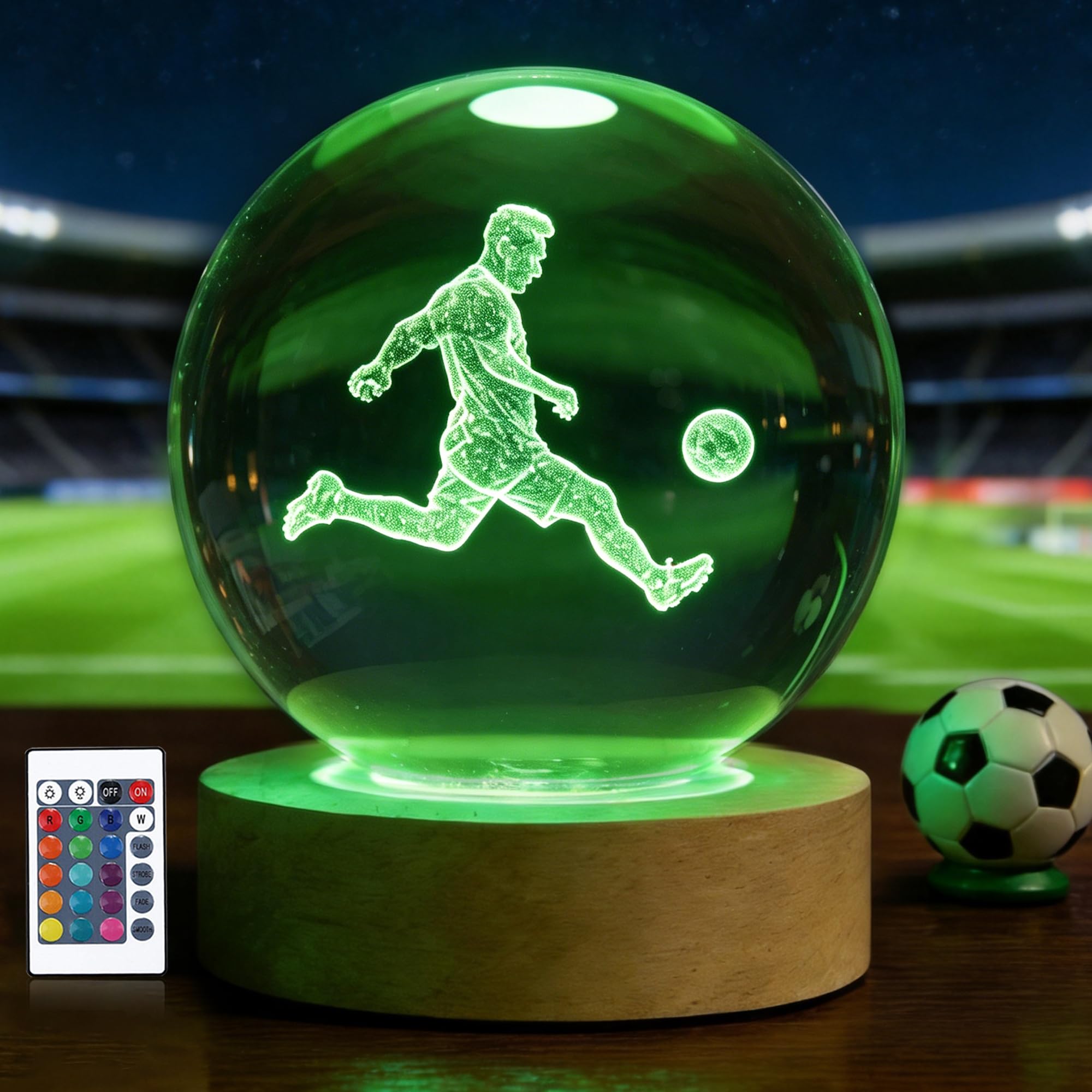 OkiyiD Football Night Light, Football Ball Crystal Ball 3.15 Inch (80mm) Lamp with 16 Colors, Football Gifts for Men Boys Birthday Xmas, Room Decor Club Accessories Ornaments