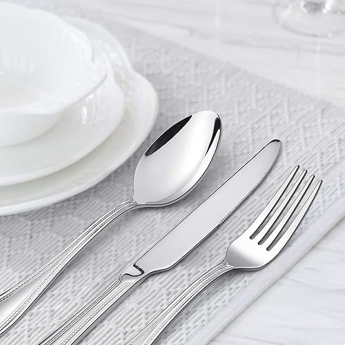 Miniatura 10 de HaWare - Juego de cubiertos de 30 piezas de acero inoxidable para 6, cubiertos de borde perlado, incluye cuchillo, tenedorcuchara, utensilio de