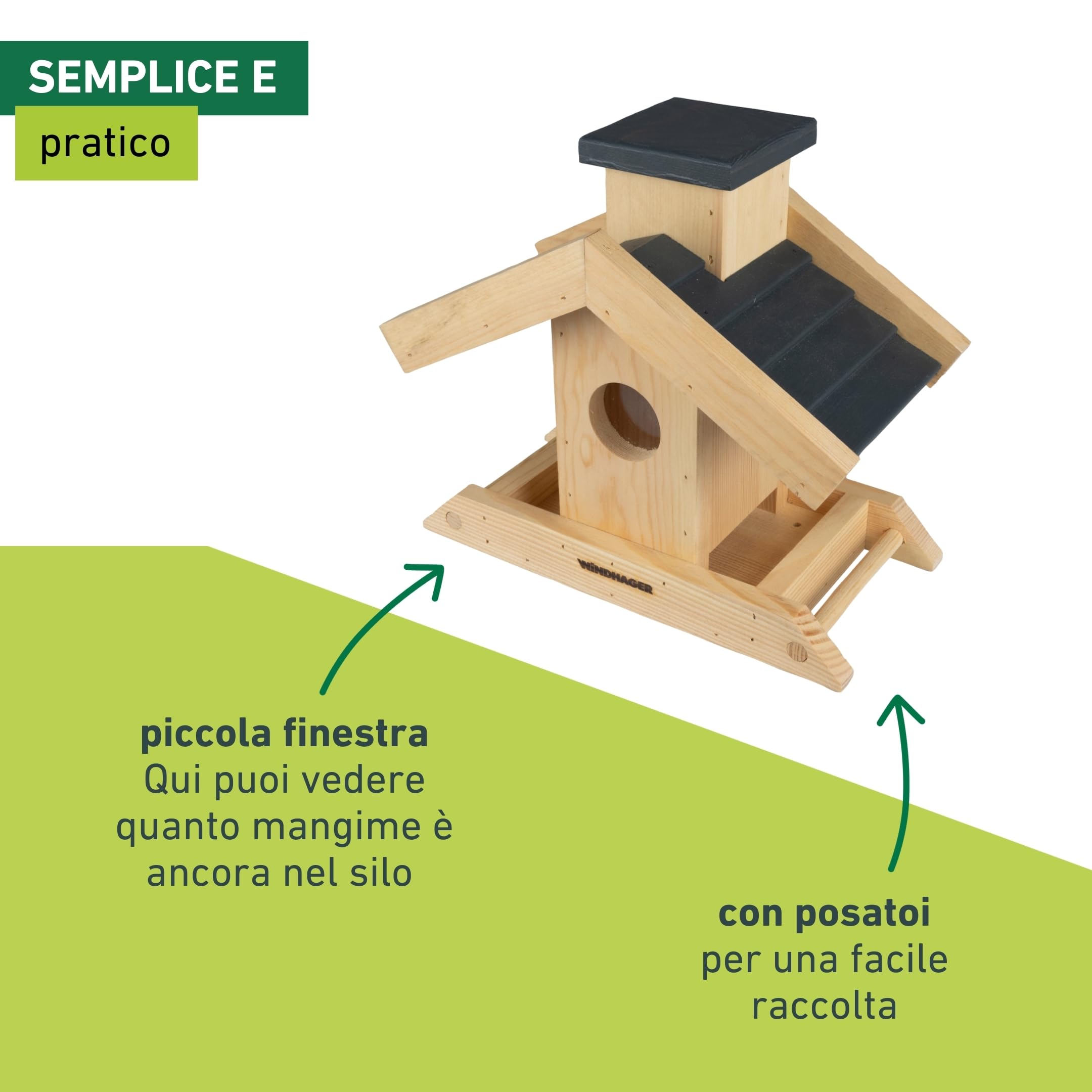 Windhager silo per mangiatoie per uccelli "Finca" - in legno di pino, volume di riempimento 1,25 L - mangiatoia per uccelli, casetta uccellini da esterno